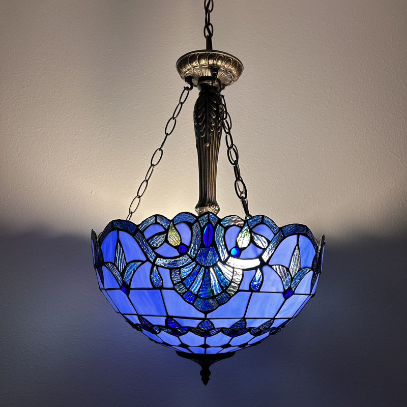 Spurling Tiffany Pendant Lights Ceiling Light Blue Stained Glass Baroque Style LED Bulbs Included 16" W*16"D*60" H, Blue
