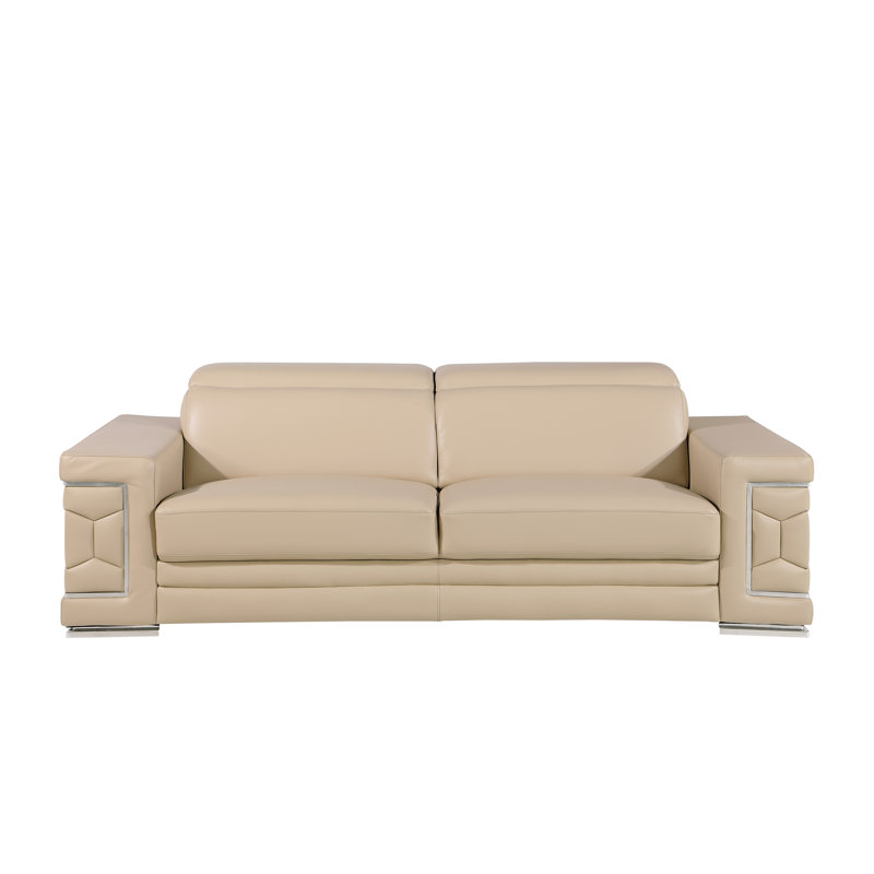 Charliee Genuine Leather Sofa, Beige