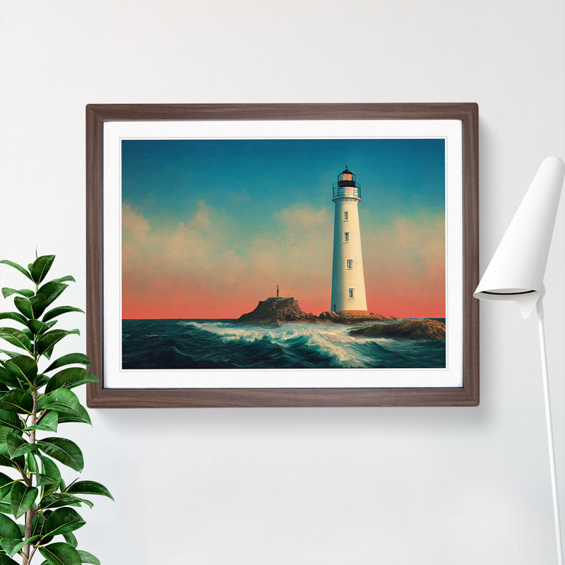 Charismatic Lighthouse - Framed Print, 34cm H x 46cm W x 2cm D, Walnut