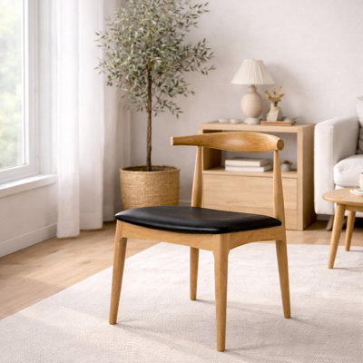 Solid Real Wood PU Leather Cushion Seat Dining Chair