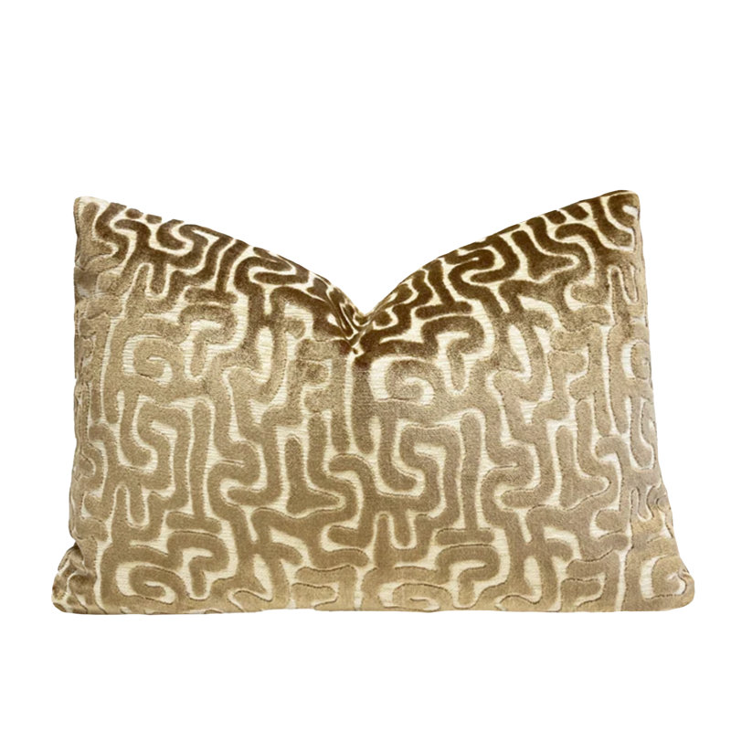 Velvet Maze Lumbar Throw Pillow Cover, Camel