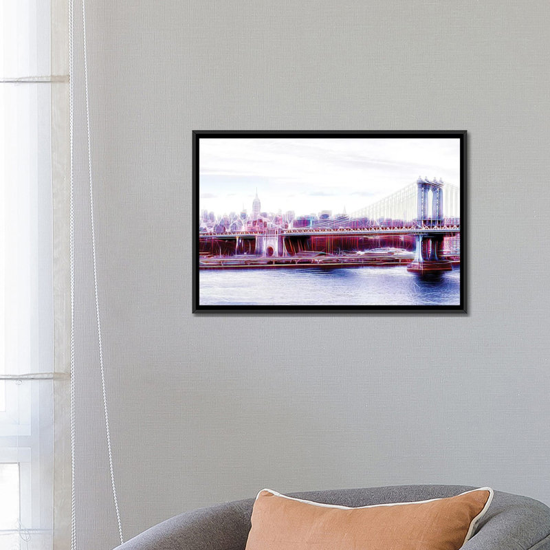 «Manhattan Bridge», impression sur toile, H 18 po x l 26 po x P 1,5 po, Toile avec cadre noir, Pas de tapis