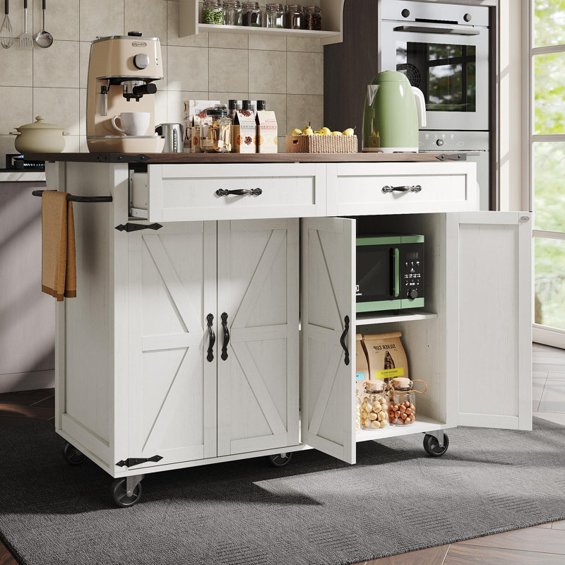 Kitchen Island With 4 Doors And 2 Drawers White, White