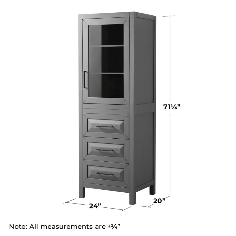 Daria Linen Cabinet, Dark Gray/Matte Black Trim