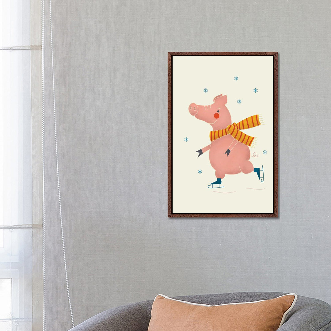 Ice Skating Pig von Show Me Mars - Galerie-verpackte Leinwand Giclée auf Leinwand