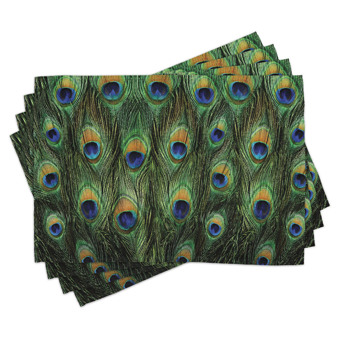 Platzdeckchen 4er-Set, Exotische Tierfedern, Green Mustard Navy