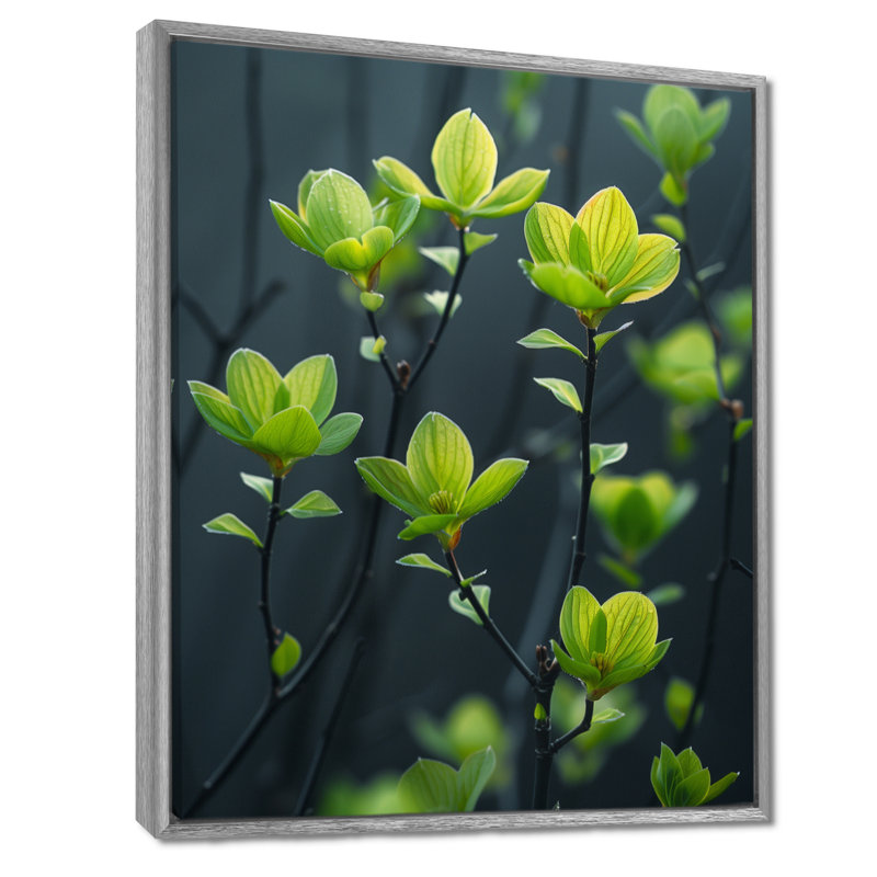 Fougère verte et noire «Meadow», Toile argentée avec cadre flottant, H 40 po x l 30 po x P 1,5 po