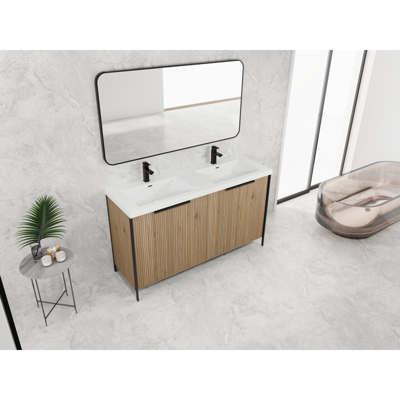 Meuble-lavabo sur pied 60 po avec double lavabo en résine Cleothis