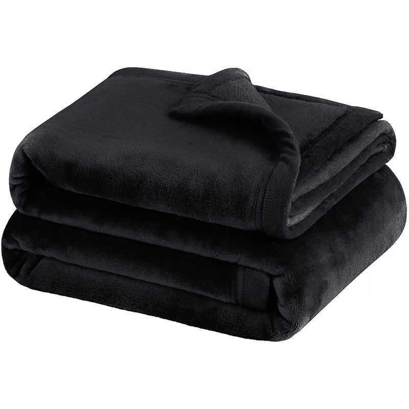 Reversible Plain Weave Fleece Throw Blanket, Black, Super King