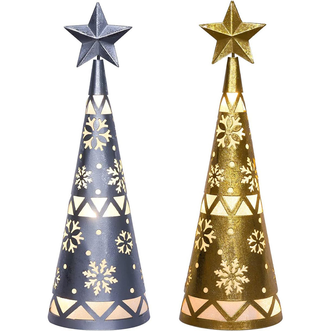 The Holiday Aisle® Christmas Decorations Indoor, Set Of 2 Lighted Christmas  Table Decor With Star And LED Lights Battery Operated Home Decor, Xmas  Holiday Wedding Party Tabletop Desk Ornament (Gold, Silver)