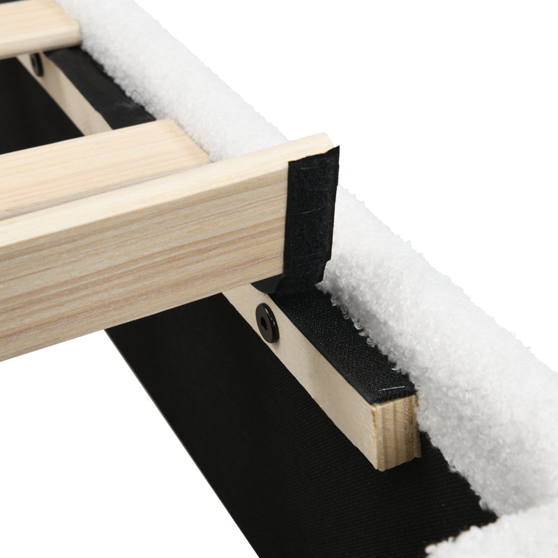 Très grande base de lit tapissier très grand avec tête de lit ajustable en tissu, lattes de bois, profil bas, Blanc