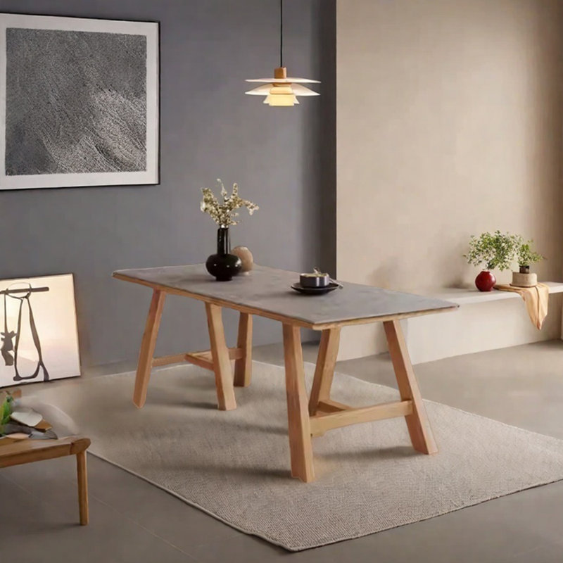 Table de salle à manger unique en bois massif et en pierre frittée, H 29,53 po x L 55,12 po x l 31,5 po, Bois robuste