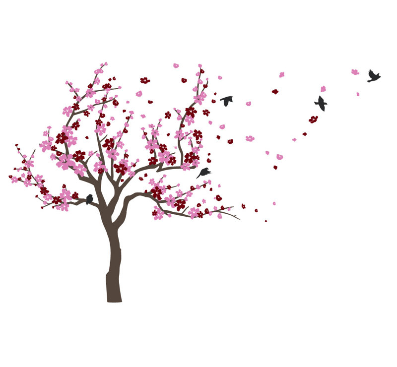 Plants & Flowers Non-Wall Damaging Wall Decal, 60" H x 90" W x 0.01" D, Burgundy/Pink