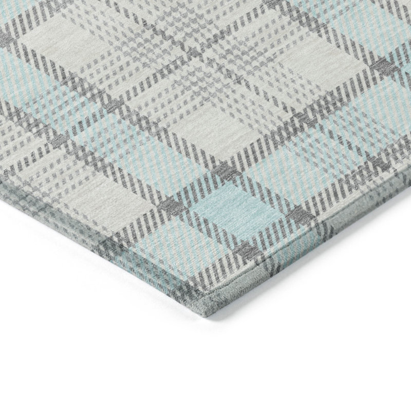 Tapis extérieur lavable à carreaux bleu ciel et gris 8 pi x 10 pi