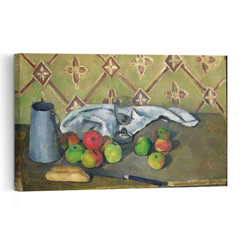 Fruits, serviette et pot à lait, vers 1879-1882. Estampe d'art mural abstrait contemporain., H 12 po x l 18 po
