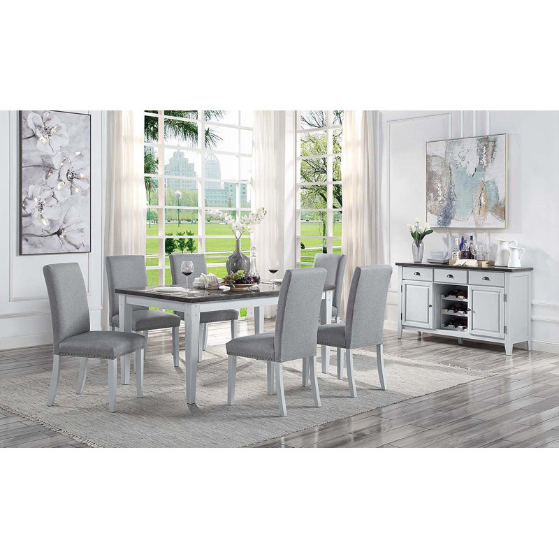 Gray Linen Upholstered Side Chair with Wood Legs, Set of 2