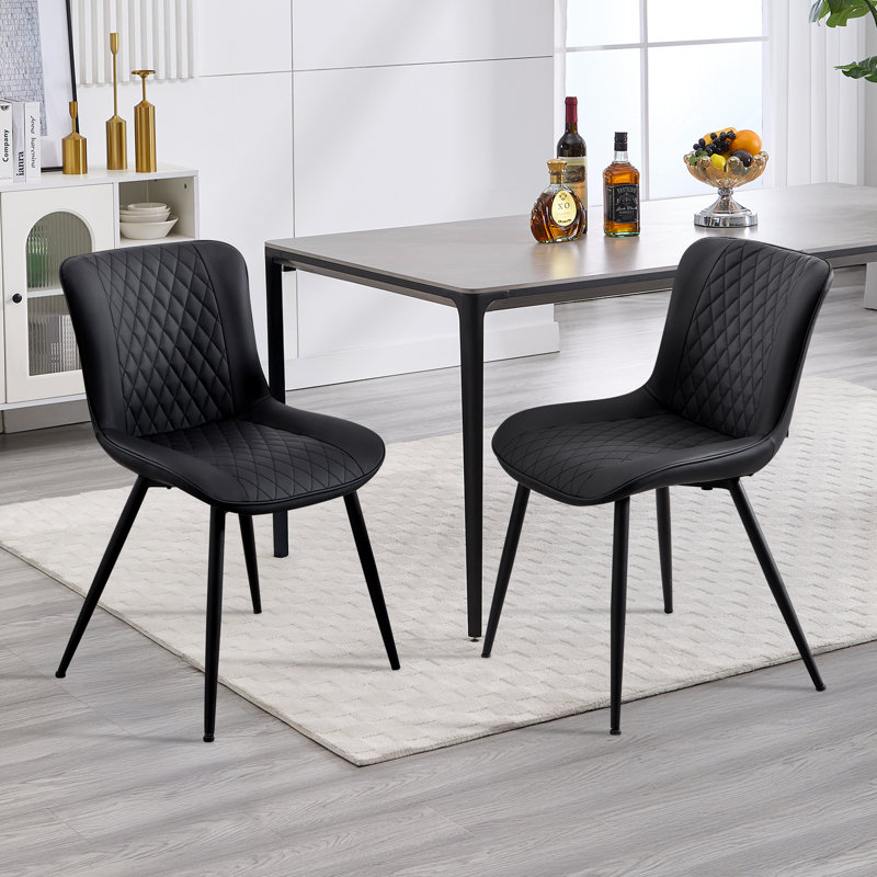Modern faux leather side dining chair, Black