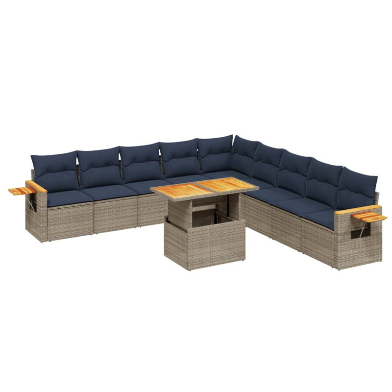  Ensemble de canapé de patio 11 pièces avec coussins en rotin de polyester, Gris, Bleu