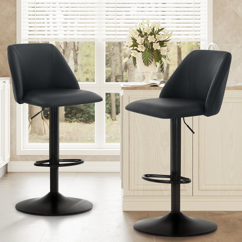 Swivel Bar Stool, Black/Faux Leather