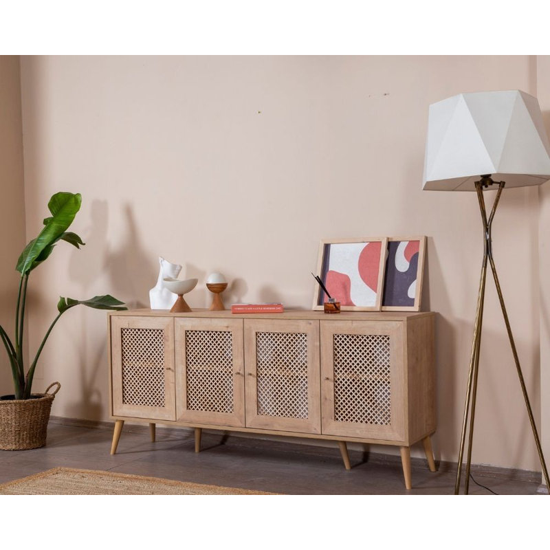 Elegant Oak Console Table with Soft-Close Doors, 70.9 x 31.5 x 16.1 inches | Sturdy 100% Melamine Coated Chipboard & MDF Frame | Wall-Mountable Design with Multiple Shelves | Scandinavian Geometric Style for Modern Homes