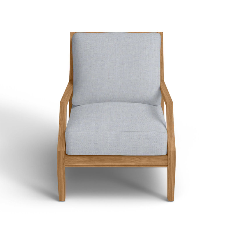 Haley Teak Patio Chair with Cushions, Natural Teak, No welt + Standard fill, Linen Chambray