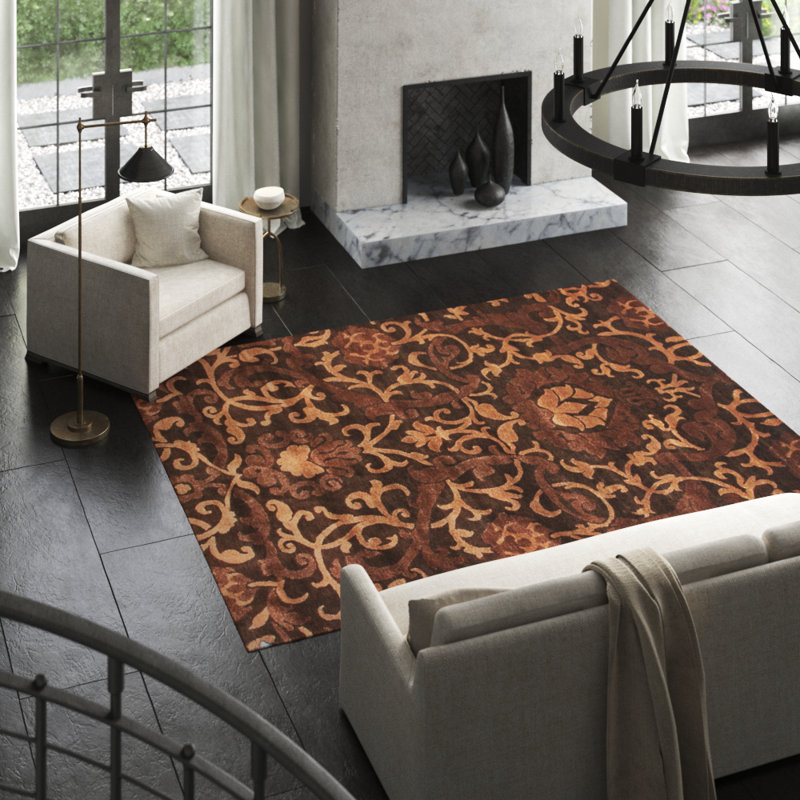 Pageantry Damask Area Rug in Brown, Rectangle 10'1" x 14'1"