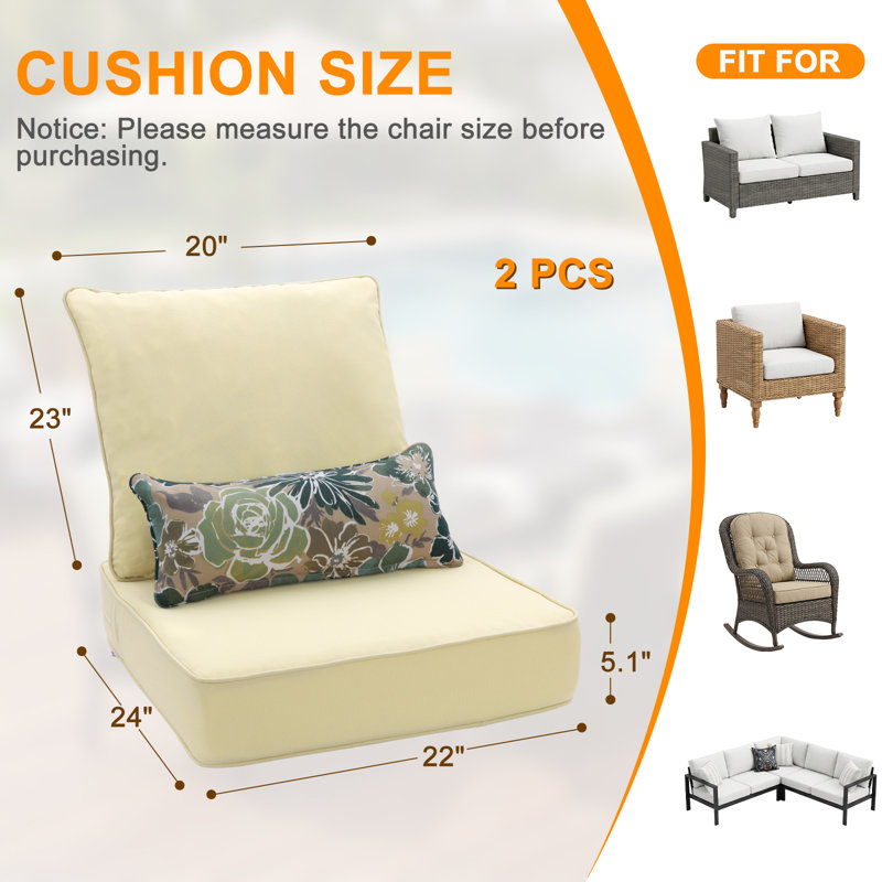 Ensemble de coussins de siège d'extérieur, Jaune crème, L 22 po x P 24 po