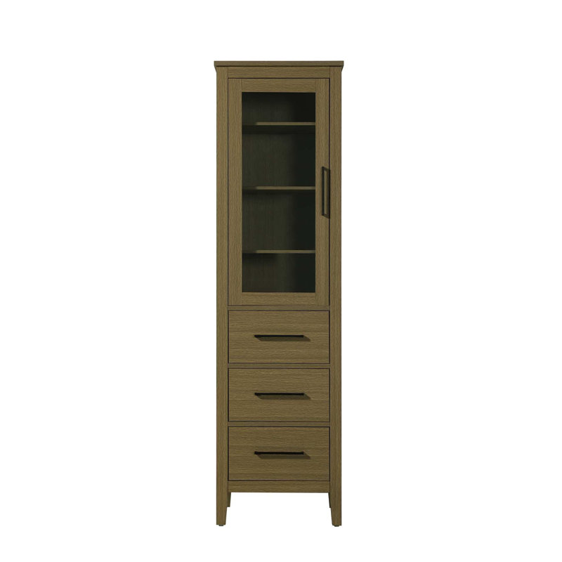 20 Inch Bath Storage Glass Cabinet in Chestnut Brown, 72" H x 20" W x 72" D, Chestnut Brown
