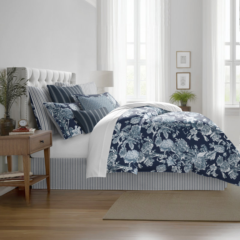 Alexandria Indigo Cotton Duvet Cover Set, King Duvet Cover + 7 Additional Pieces