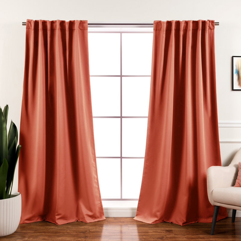 Bantam Solid Blackout Thermal Rod Pocket Curtain Panels, Apricot, 52" W x 84" L