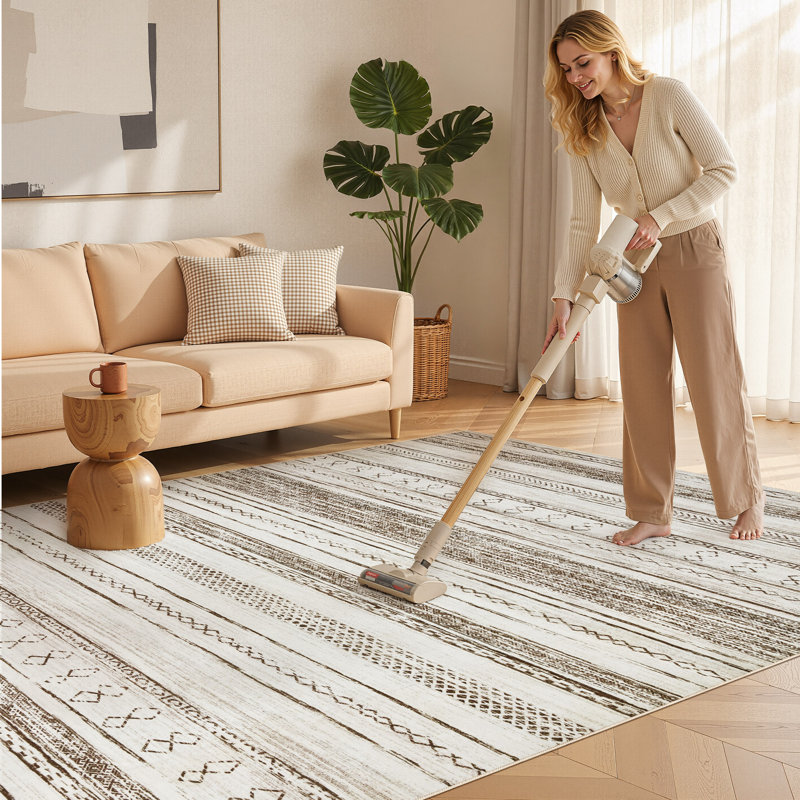 Modern Geometric Area Rug Moroccan Washable Low Pile Carpet Non-Slip Abstract Pattern Soft Floor Mat, Brown, Brown