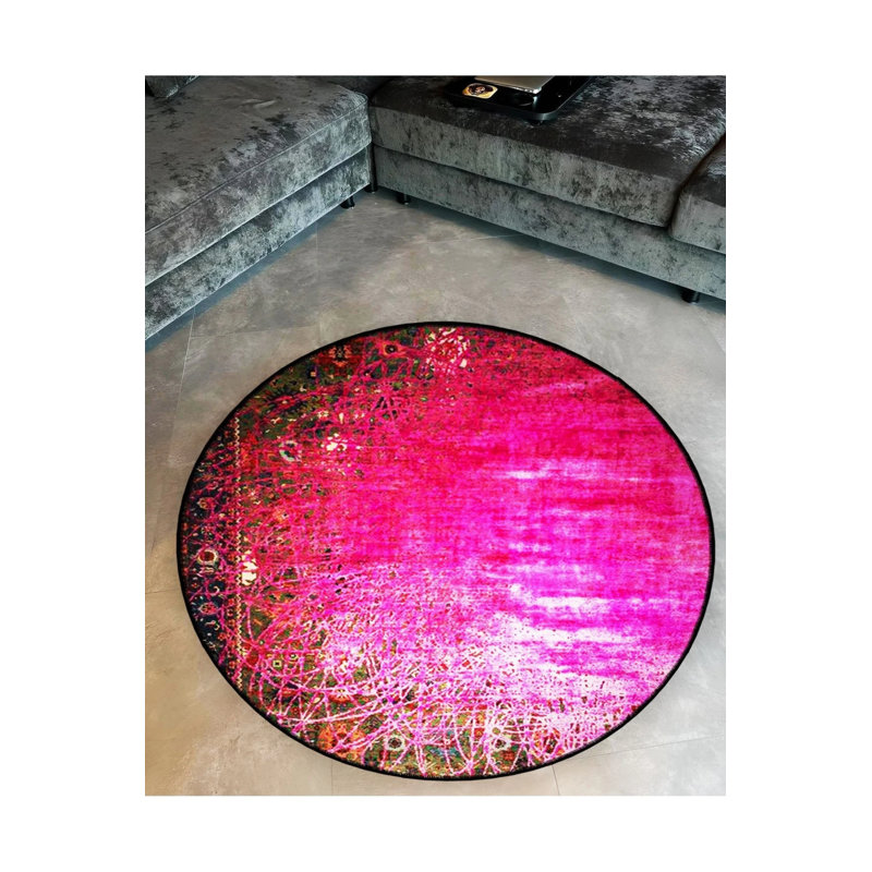 Antique Pink Mixed Lines Detailed Woven Base Modern Decorative Carpet, Round 2'8"