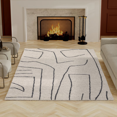 Tapis en laine naturel, brun et noir Crockett