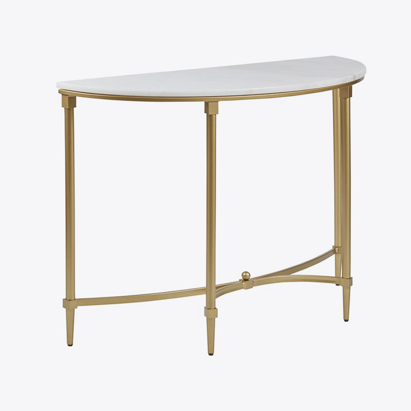 Elegant Bordeaux Demilune Console with White Marble Top and Gold Legs