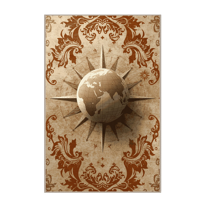 Tapis moelleux moelleux avec boussole Ristaino, 7 x 10