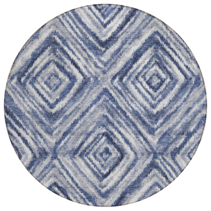 Tapis intérieur / extérieur rond lavable bleu marine et bleu ciel HomeRoots 8 pi