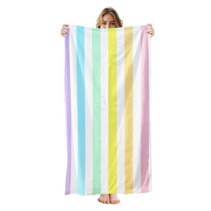  Serviette de plage en microfibre légère, absorbante et sans décoloration, 30 po x 60 po, bande arc-en-ciel pastel