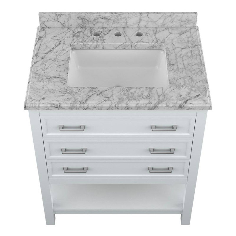 Keisha 31'' Single Bathroom Vanity with Carrara Marble Top, White