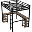 Lit mezzanine en métal noir avec bureau fonctionnel et étagères, tablettes de meubles de chambre à coucher