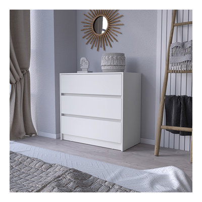 Commode Maldus, trois tiroirs, finition blanche