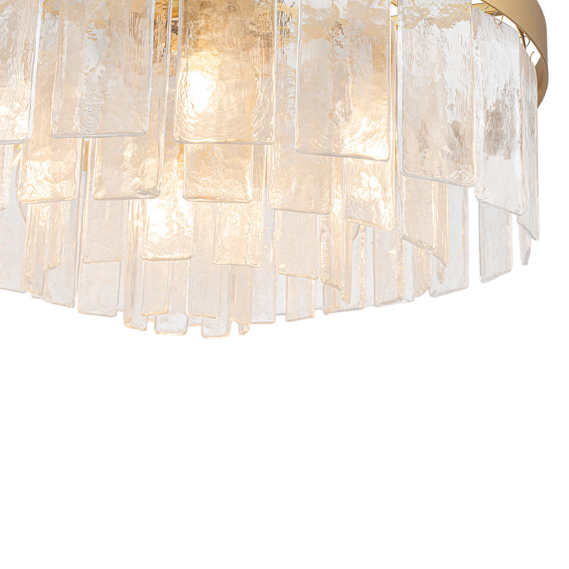Lustre tambour en verre Livingon, H 16,1 po x l 23,6 po x P 23,6 po, Or brossé