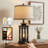 26in Industrial Table Lamp With Usb A+c Ports, 3-way Dimmable Nightlight & Linen Shade, Black Bedside Lamp