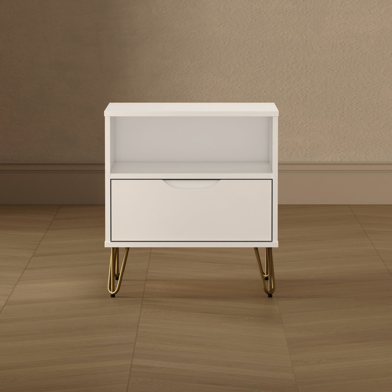Table de chevet 1 tiroir Mid-Century moderne 20 po Avira, Blanc