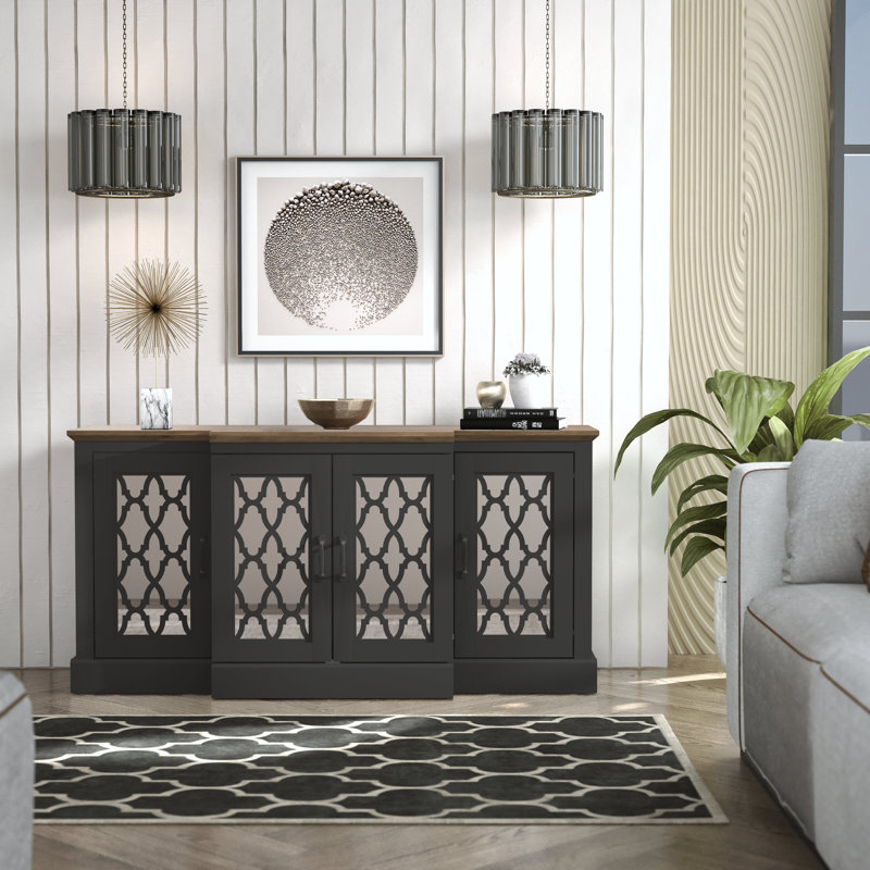 Chessani Wide Accent Sideboard, Black/Knotty Oak