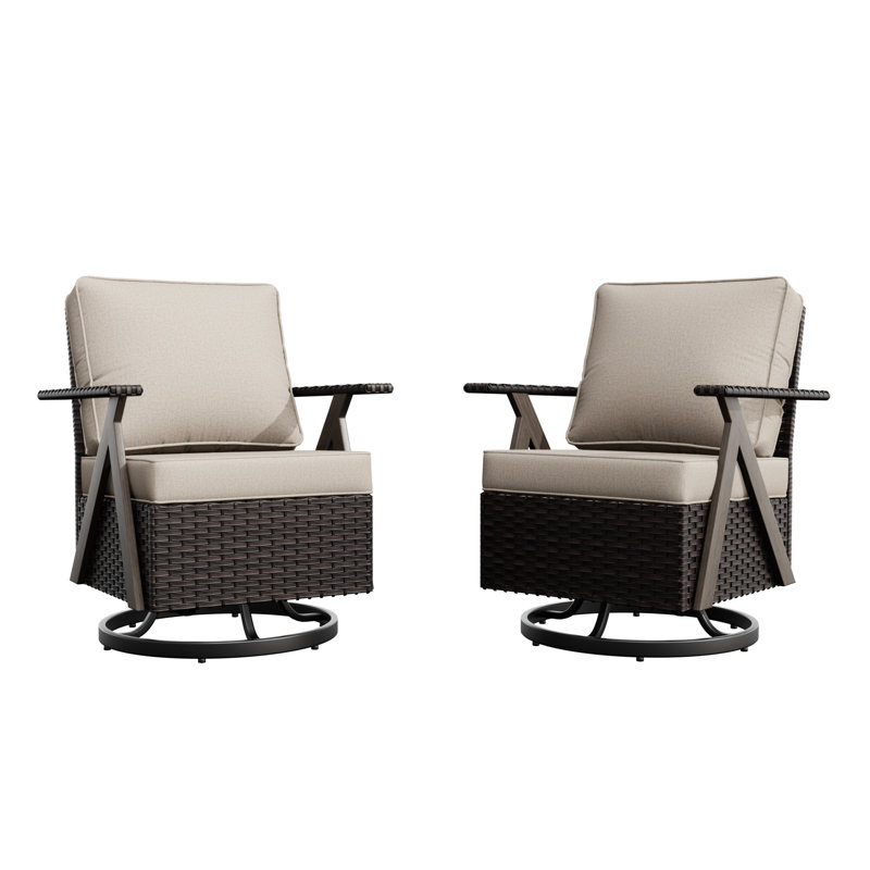 Chaises berçantes pivotantes en rotin en R avec accoudoirs, Beige