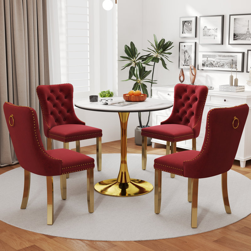 32in Round Pedestal Dining Set, 5, Red