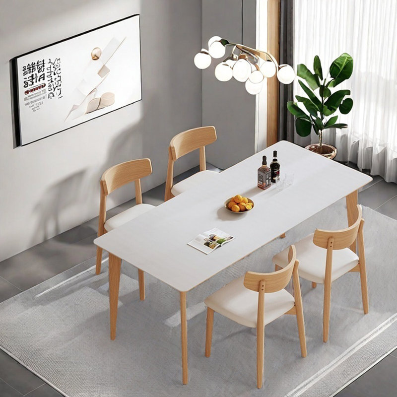 Elegant Ash Wood Dining Table and Chairs, 29.52"H x 62.99"L x 31.49"W
