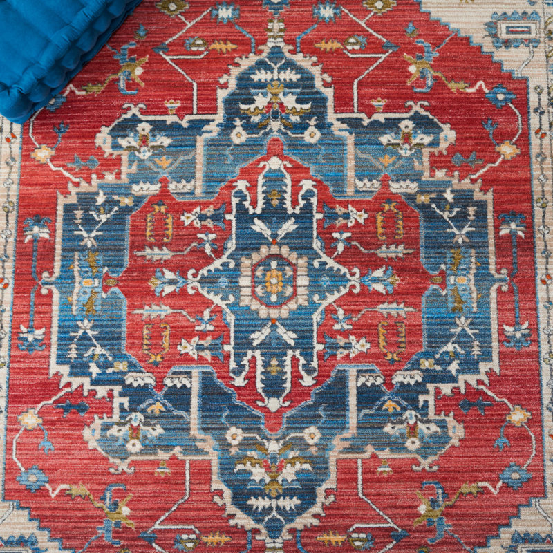 Powe Red/Blue Area Rug, Rectangle 3' x 5'