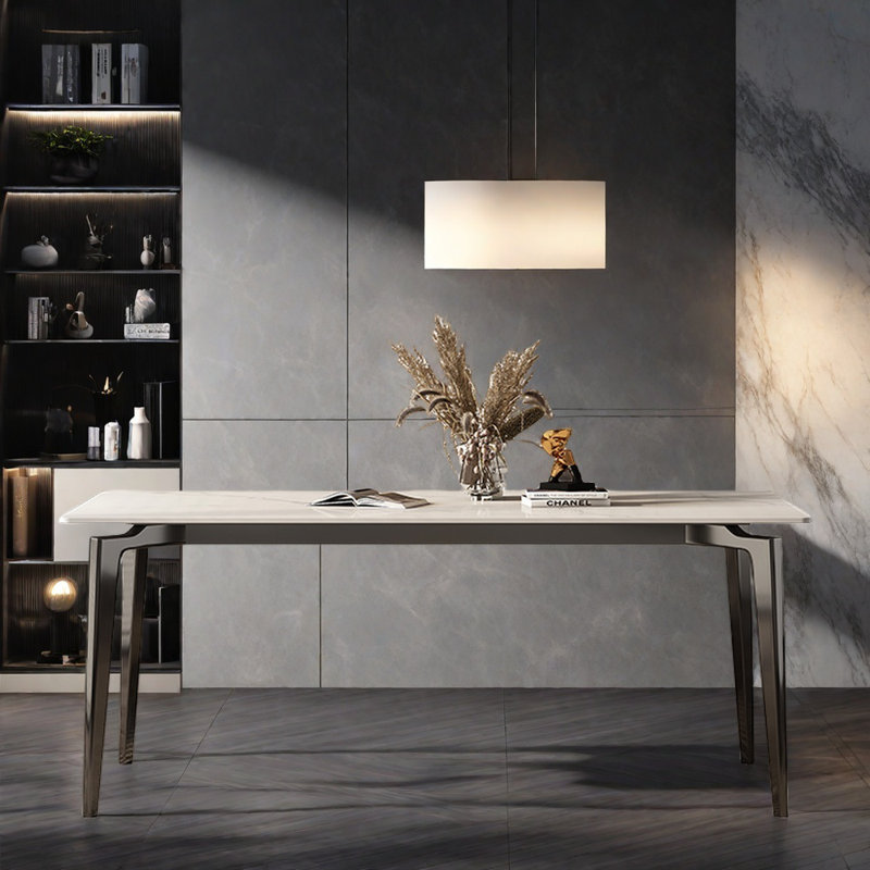 Table de salle à manger rectangulaire en acier inoxydable, H 29,52 po x L 70,86 po x l 31,49 po