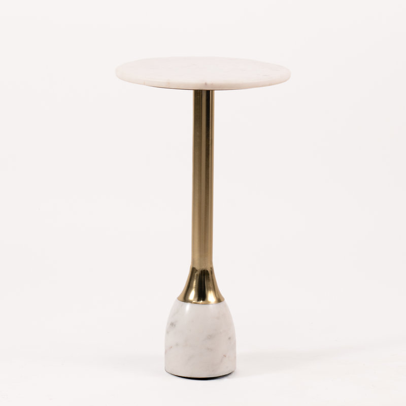 Modern Marble Top Drink Table with Pedestal, Gold, White